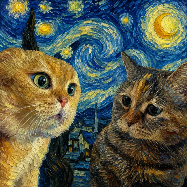 星月夜｜絵画的なディテールとギャラリー風の構図が魅力の、シェアしたくなるペットアートポートレート