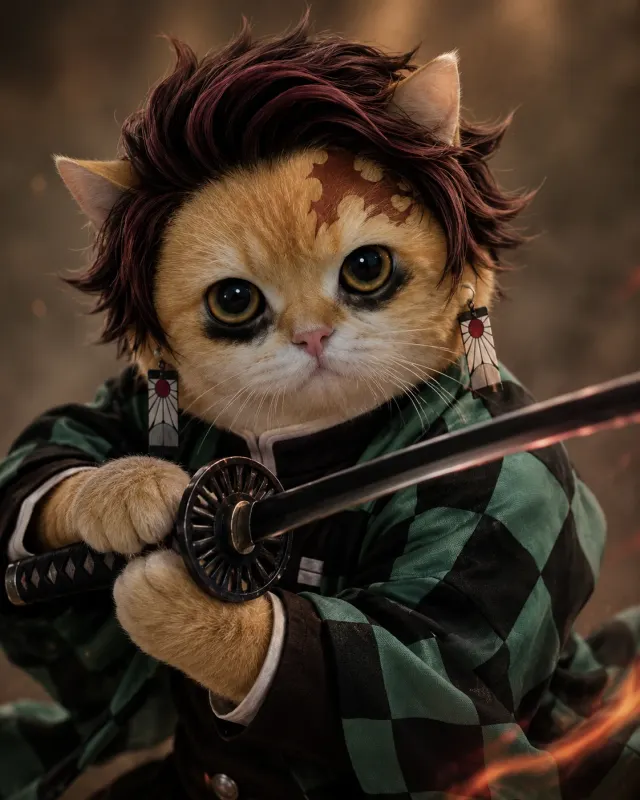 竈門炭治郎コスプレ｜細部までこだわった衣装と遊び心あるキャラクター演出のペットコスプレポートレート