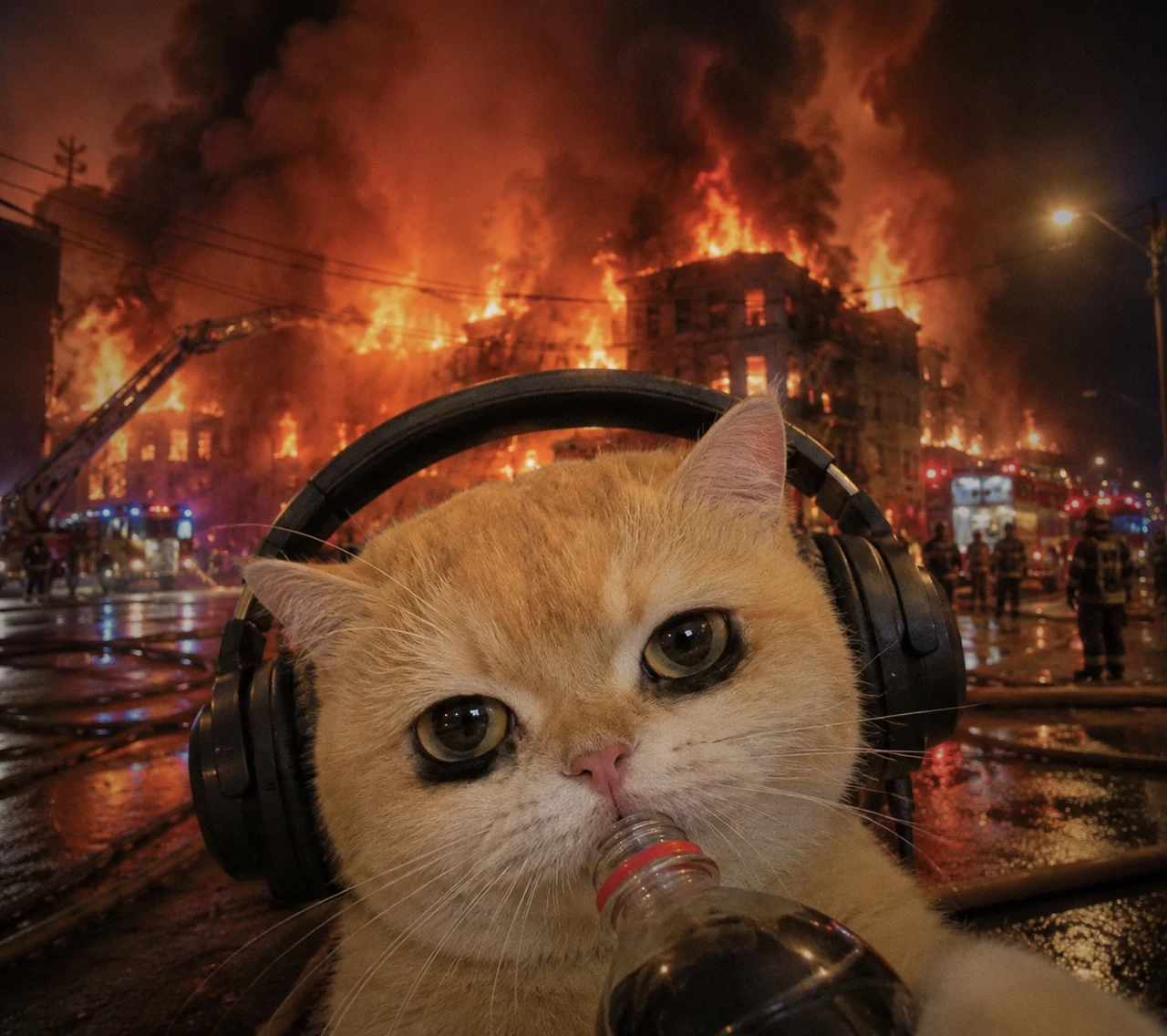 Cat Before Disaster pet reaction meme with expressive close-up styling, made for funny chat stickers and social sharing