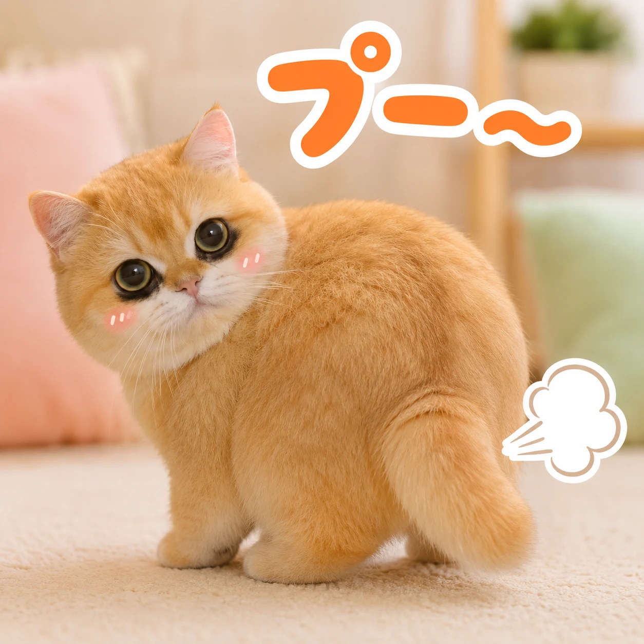 Farting Cat Sticker pet reaction meme with expressive close-up styling, made for funny chat stickers and social sharing