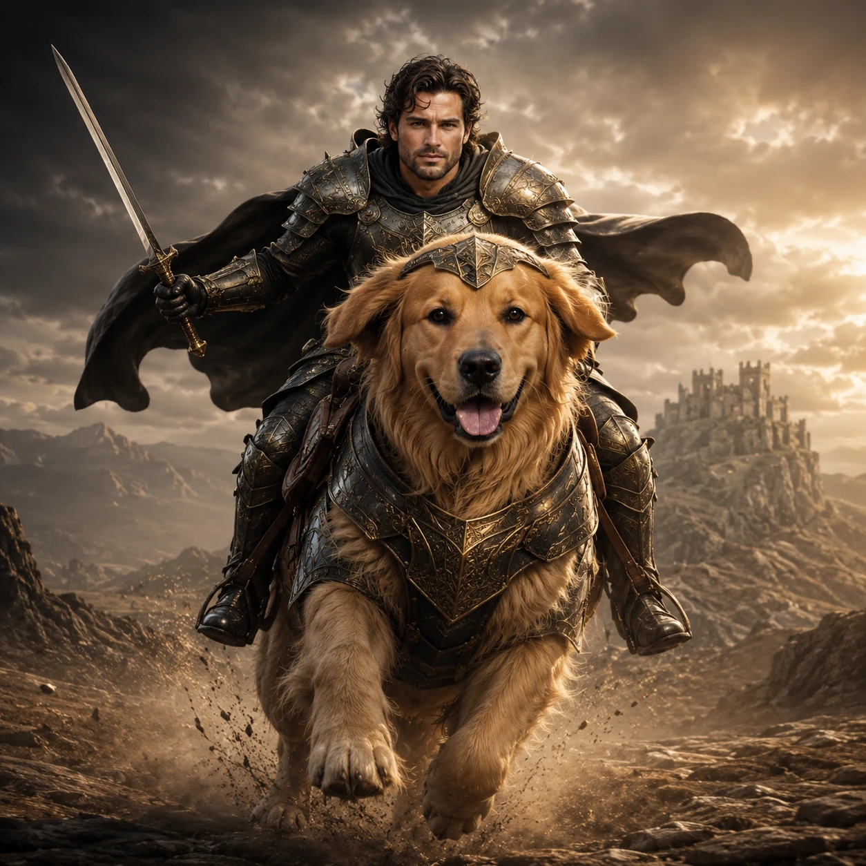 Heroic Charge matching pet and owner portrait with coordinated styling and storybook energy