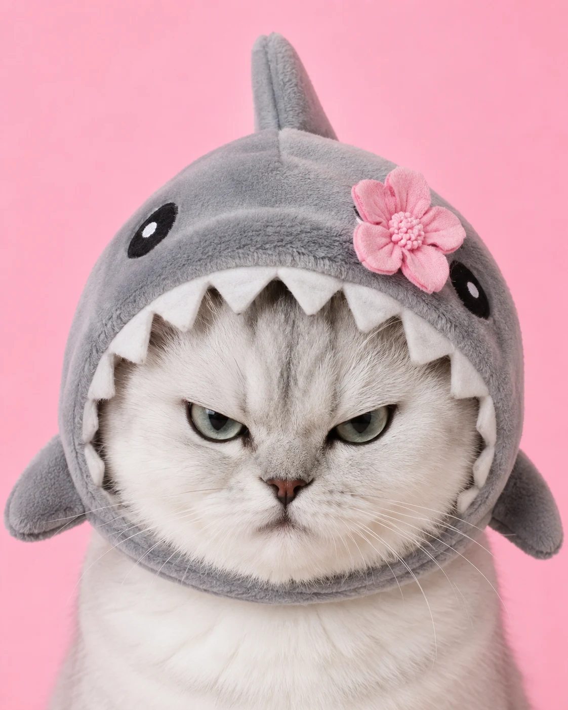 Angry Shark Cat pet portrait with polished lighting, stylish scene details, and an Instagram-ready look