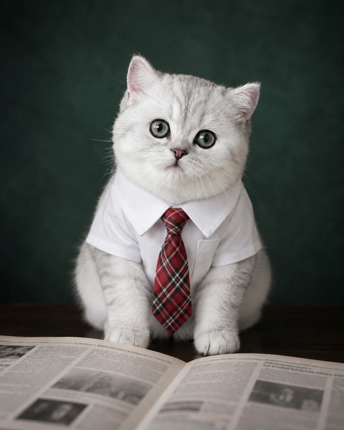 News Anchor Cat pet portrait with polished lighting, stylish scene details, and an Instagram-ready look