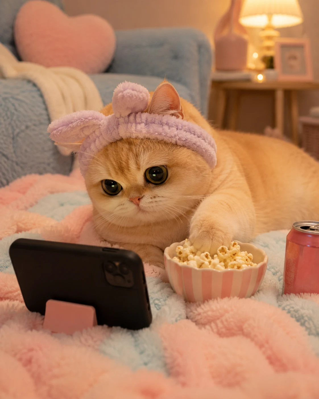 Binge-Watching Cat at Home pet portrait with polished lighting, stylish scene details, and an Instagram-ready look