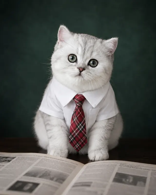 ニュースキャスター猫｜洗練されたライティングとおしゃれな演出で、SNS映えするペットポートレート