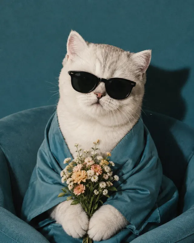 クールなスター猫ポートレート｜洗練されたライティングとおしゃれな演出で、SNS映えするペットポートレート