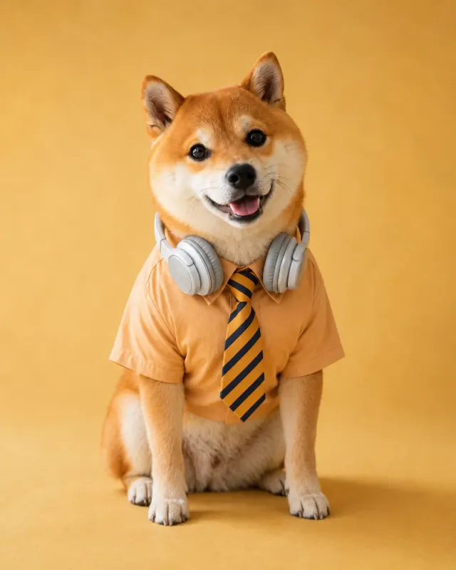 オフィスで働く犬｜洗練されたライティングとおしゃれな演出で、SNS映えするペットポートレート