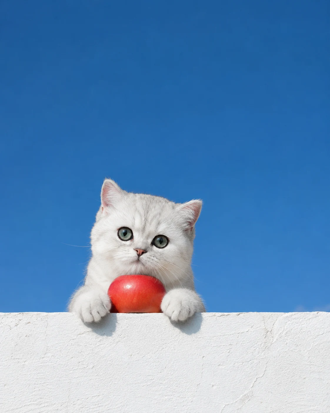 Apple Cat Over the White Wall pet portrait with polished lighting, stylish scene details, and an Instagram-ready look